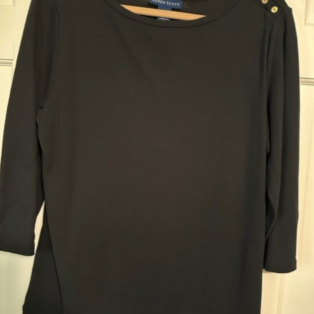 Karen Scott Size L Black Top 3/4 Sleeve Light Weight Sweater